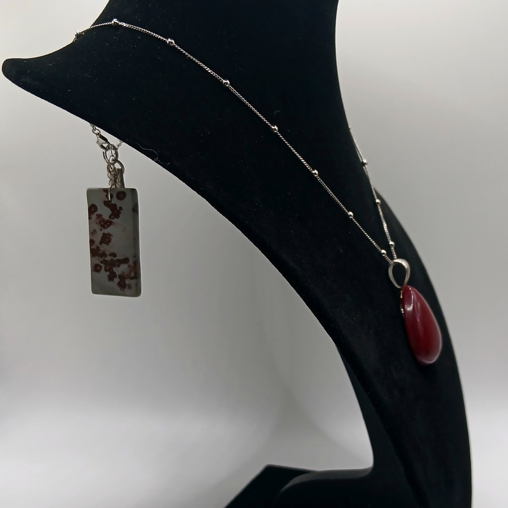 Elegant Silver With Stone Grey and Garnet Pendant Necklace